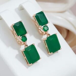◾️Rose Gold Plated Dark Green Natural Zirconia Drop Earrings